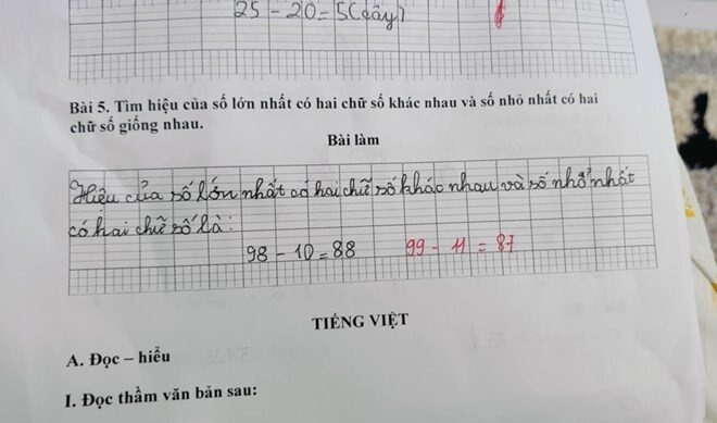 Con làm toán “98-10=88” bị gạch sai, phụ huynh tức giận khi xem phép tính của cô giáo