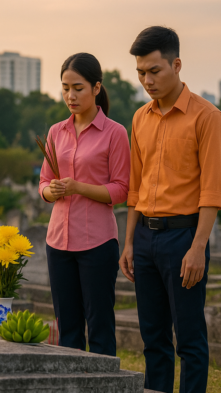 Ngày bạn trai đến nhà ra mắt, cô gái dẫn bạn trai đến mộ thắp hương cho người cha đã mất cách đây 10 năm. Thế nhưng, vừa thắp xong, phía sau cô bỗng có tiếng gọi: “Con gái ơi, ba về rồi đây”.