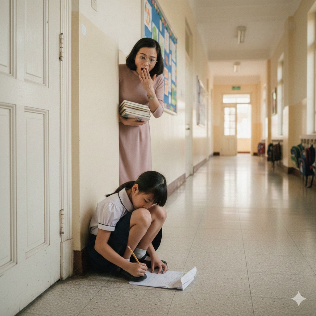 Cô bé 6 tu;/ổi con nhà đại gia giàu nhất phố, mỗi ngày đều mang một tờ giấy trắng ra cuối hành lang để ngồi viết gì đó