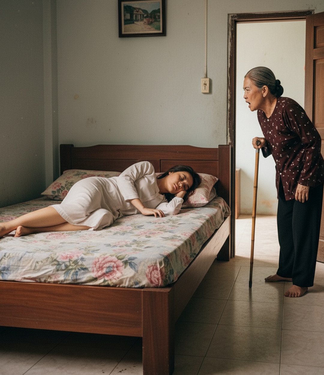 Dâu mới về nhà chồng ngủ đến 10 giờ chưa dậy, mẹ chồng n ổ i đ i ê n vác gậy lao vào phòng để rồi cảnh tượng sau đó quá k i n h h o à ng