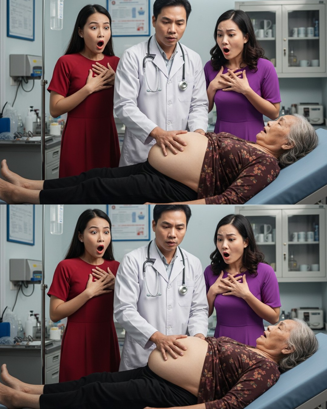 2 con vội vã đưa mẹ 60t vào viện, bà ôm b ụ ng to như có bầu và sự thật phía sau