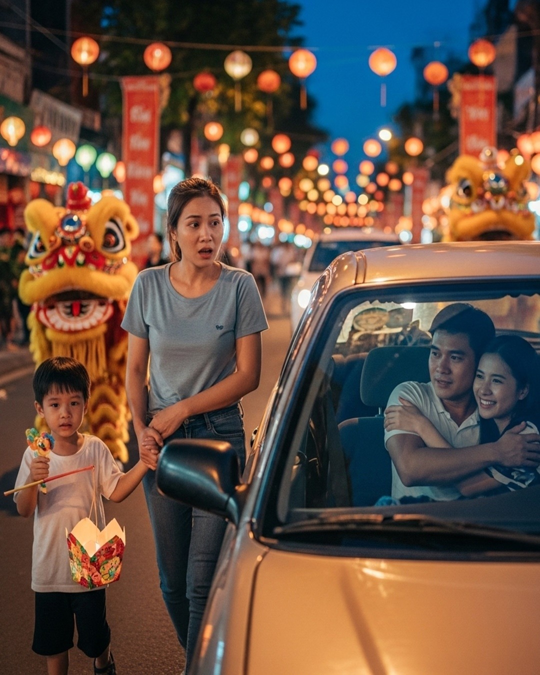 Vợ dắt con đi chơi tối thứ Bảy thì bất ng ờ bắt quả t a n g chồng chở nhân t ì n h đang h ú h í trong ô tô