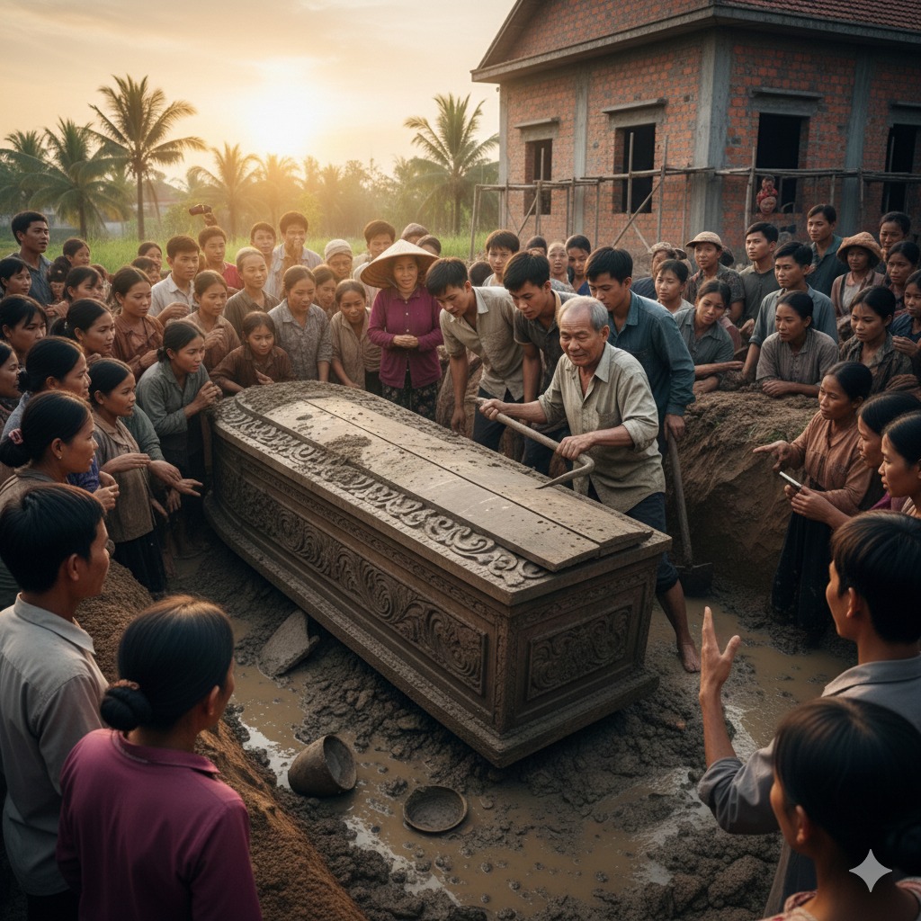 Vừa nhích nắp quan t à i lên, một luồng khí lạnh phả ra, mùi ngai ngái, ẩ m m ốc trộn lẫn thứ gì đó tanh nhẹ