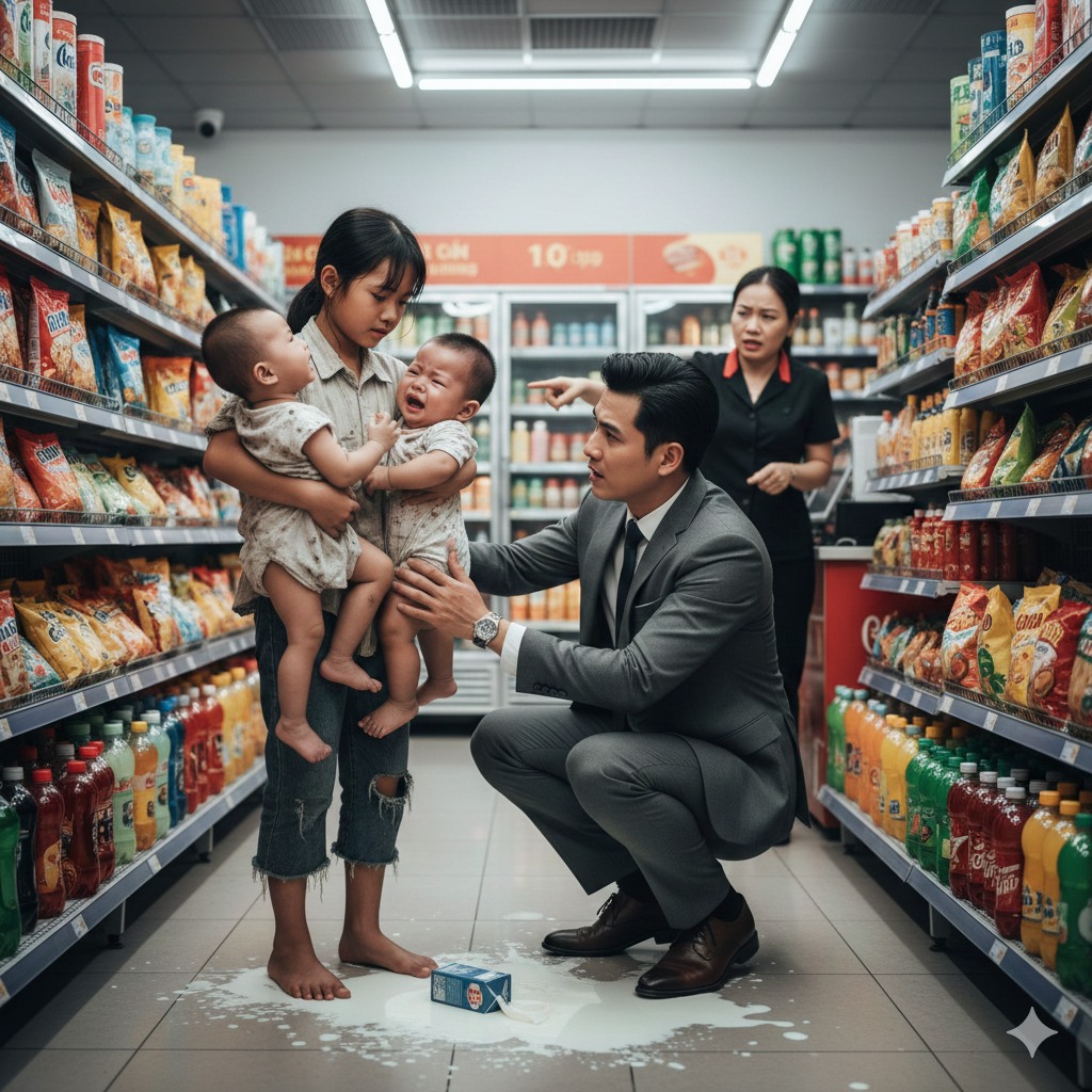 Cô ʙ é 10 tuổi bị chủ cửa hàng đòi đưa đến trường để bắt thôi học vì trộm một hộp sữa cho hai em sinh đôi đang khó c đói trên tay, đúng lúc này người đàn ông giàu có mua hàng trong quán đến hỏi ᴄô ʙ é