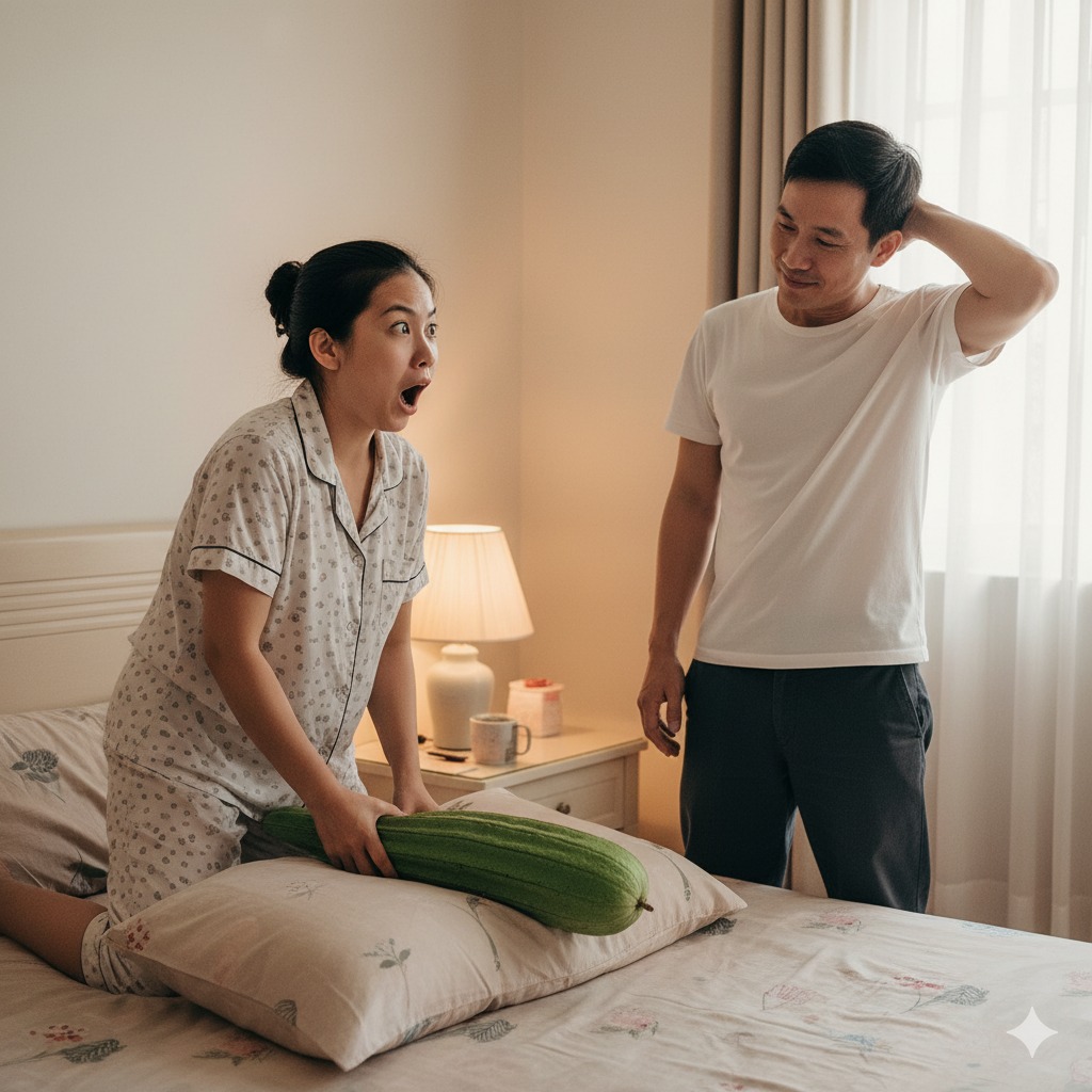 Chồng đêm nào cũng mang một quả mướp để ở đầu giường, t ò m ò hỏi lý do vì sao thì nhận được câu trả lời khó tin