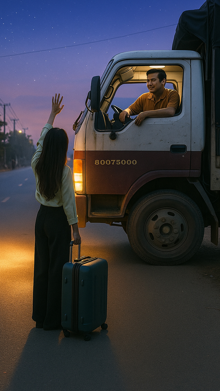 Tôi khựng lại. Giờ này, nơi này, sao lại có cô gái? Hay là người ta nh ỡ xe? L ò n g trắc ẩn nổi lên, tôi dừng lại