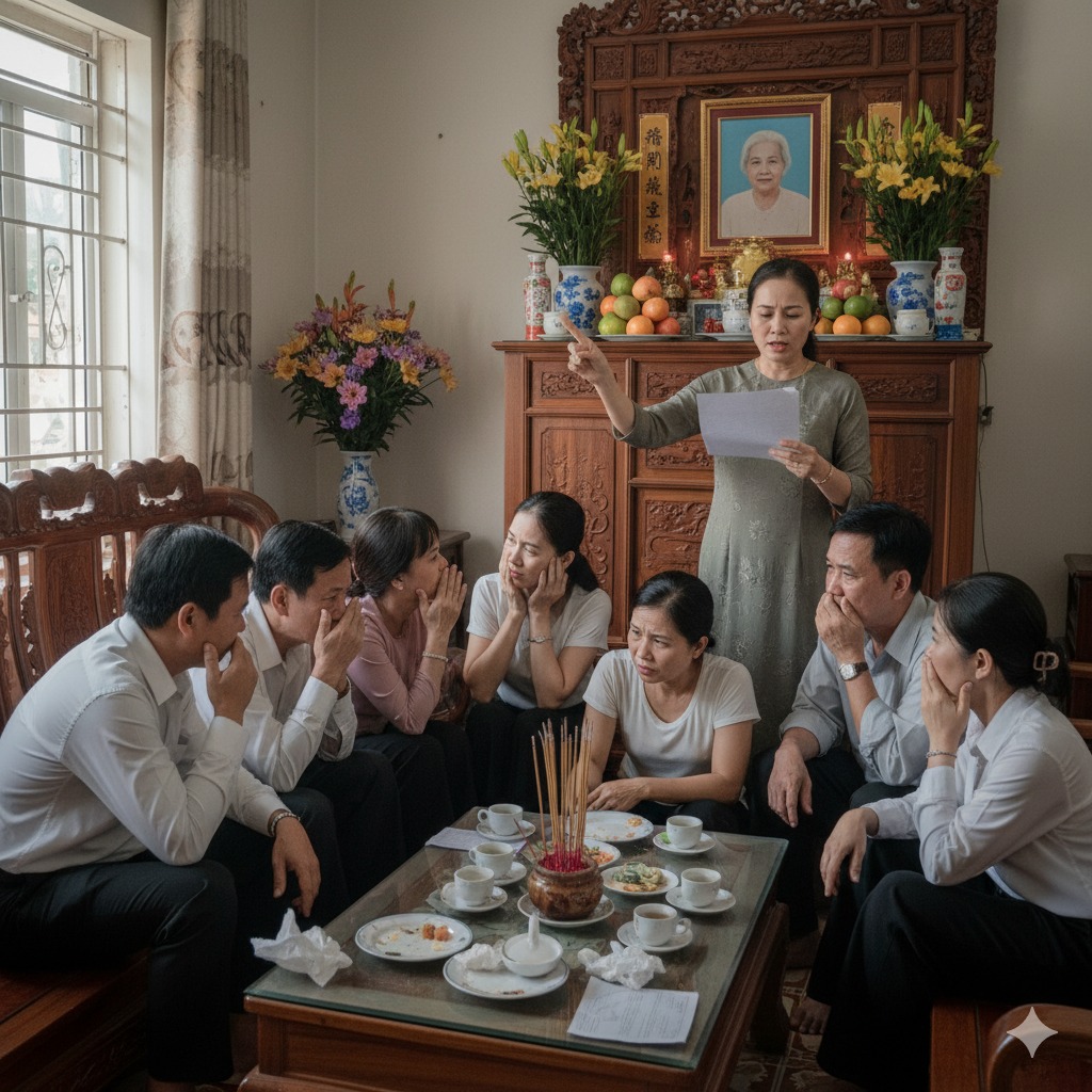 Trong đám t a ng của mẹ tôi, chị dâu thứ tư nhất định không chịu đeo khăn t a ng dù ngày thường chị thương bà nhất dù bà q u a đ ờ i cũng một mình chị lo liệu.