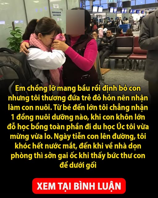 Em chồng lỡ mang b ầ u rồi định b ỏ con nhưng tôi thương đứa trẻ đỏ hỏn nên nhận làm con nuôi đến lớn. Khi con khôn lớn đỗ học bổng toàn phần đi du học Úc tôi vừa mừng vừa lo. Ngày tiễn con lên đường, tôi khóc hết nước mắt, đến khi về nhà dọn phòng thì sởn gai ốc khi thấy bức thư con để dưới gối