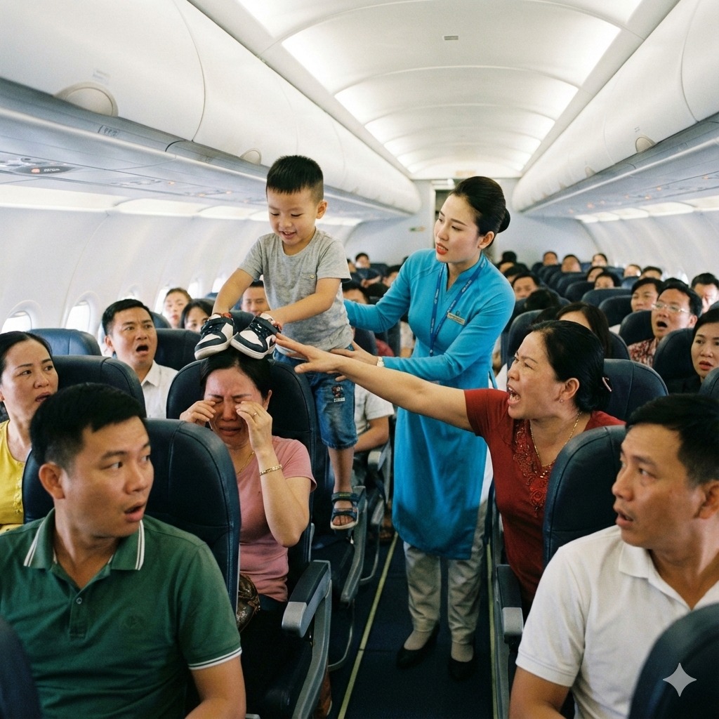 Cậu bé con nhà gi à u liên tục tr ê u ch ọ c và tháo giày ném vào người phụ nữ ngh è o trên máy bay, nhưng khi một tiếp viên hàng không can thiệp để cảnh cáo cậu ta
