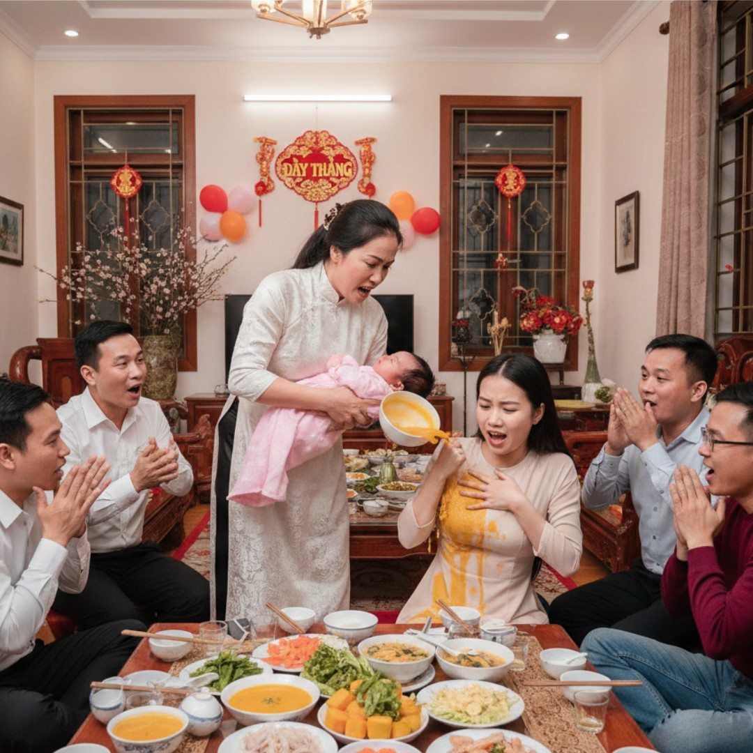 Em cô chồng đến dự tiệc mừng đầy tháng không cho cháu được đồng nào lại còn ch;/ê ỏng eo không biết đẻ con trai, tôi nói thẳng “còn hơn cái buồng cau điế–c