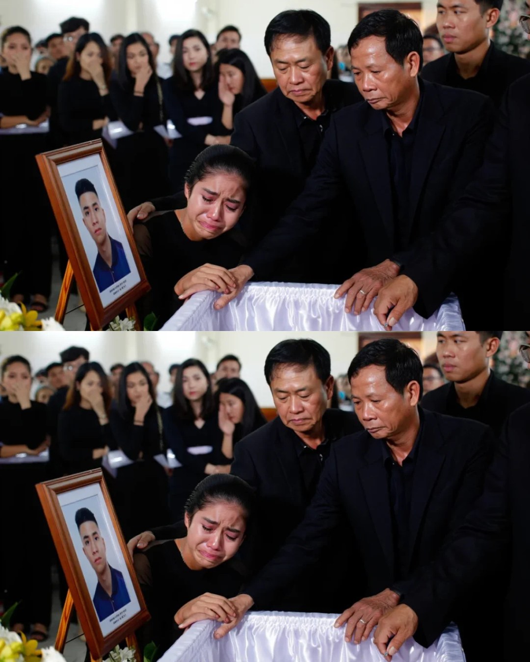 Đến giờ đẹp, quan t à i của cậu thanh niên m ấ t trẻ đóng nắp mãi không khớp, cả nhà xúm vào g ỡ ra đem đi đổi lại