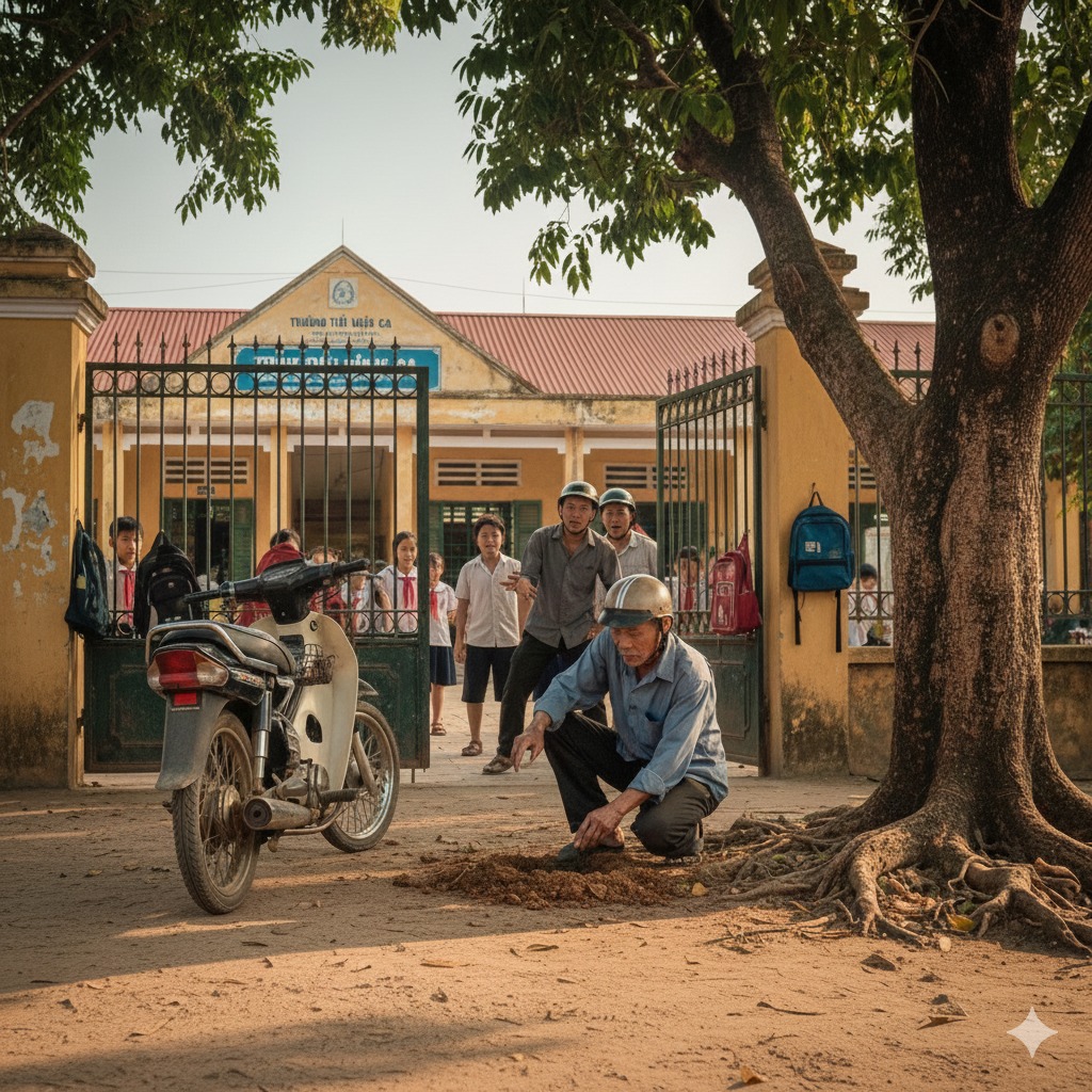 Và giữa đám đông đó, ai cũng quen một người: anh Thành, xe ôm công nghệ, ngoài 30 t;uổi, dáng gầy, nước da sạm nắng, luôn đội chiếc mũ bảo hiểm cũ sờn quai